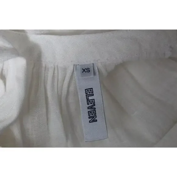 ELEVEN March 11 Sz XS Ivory Linen Pink Embroidered Belted Midi Dress - Picture 5 of 9